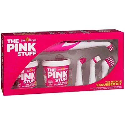 Image of Britains Beauty The Miracle Scrubber Kit Pink Stuff Star Drops 2 Cleaning Paste Electric With 4 Brush Heads.