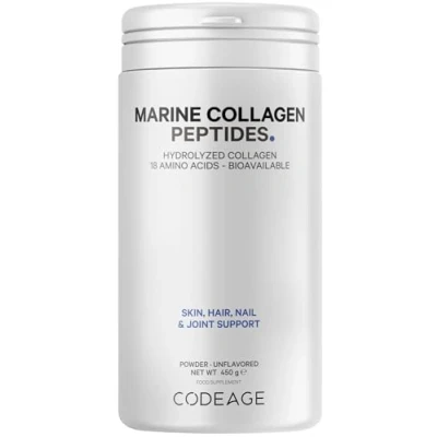 Image of Codeage Marine Collagen Powder Hydrolyzed Fish Peptides Type 1 &amp; 3 Protein Supplement 50 Servings, Amino Acids for Skin, Hair, Nails Non GMO, 450 Grams