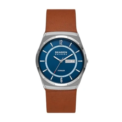 Image of Skagen Men Analogue Quartz Watch with Leather Strap SKW6906