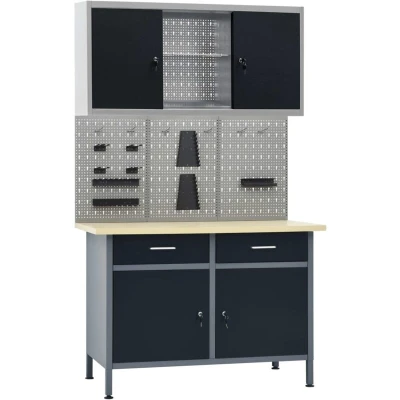 Image of vidaXL Workbench with Three Wall Panels and One Cabinet