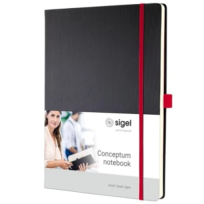 Image of SIGEL CO661 Premium Notebook lined, A4, hardcover, Black, Red Conceptum