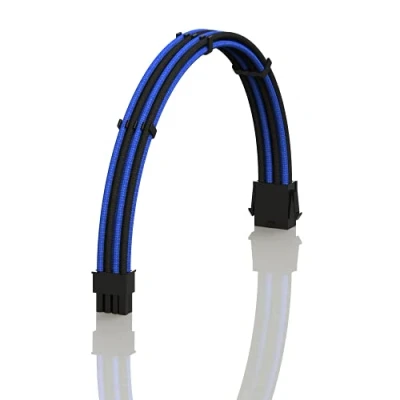Image of LINKUP AVA 30cm EPS 8 Pin (4+4) CPU ATX Motherboard PSU Power Supply Braided Sleeved Custom Mod PC Extension Cable w/Combs┃Strong &amp; Stiff Design┃Single Pack┃300mm BlueBlack