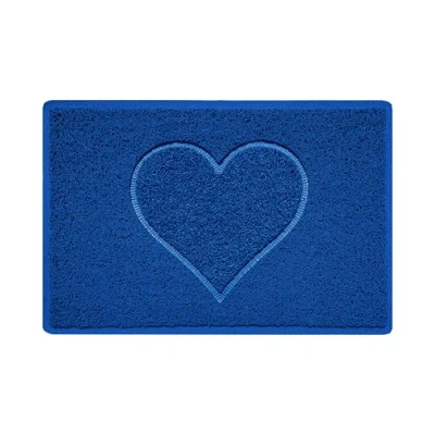 Image of Nicoman Heart Embossed Shape Entrance Door Mat Dirt Trapper Jet Washable Doormat Indoor or Outdoor (Small, Blue, 60 x 40cm)