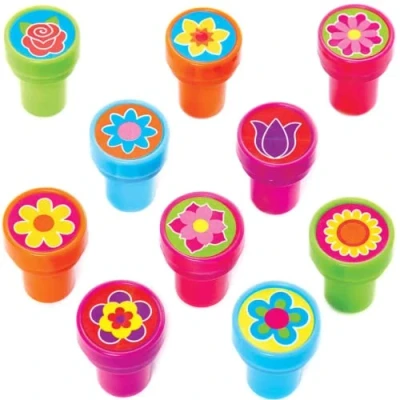 Image of Baker Ross FC792 Flower Self Inking Stampers Pack of 10, Stamps for Kids, Party Bag Fillers Teacher Supplies