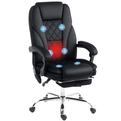 Image of Vinsetto Massage Office Chair with 6 Point and Heat, Desk Footrest, Reclining Backrest, Swivel Wheels, Adjustable Height, Black