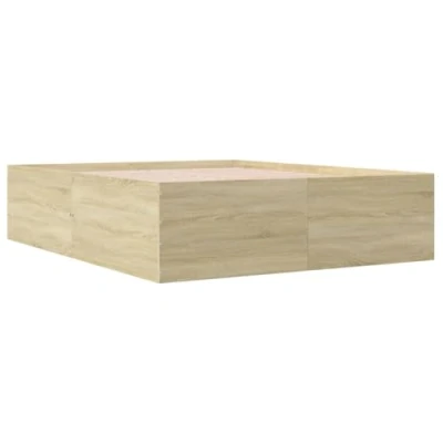 Image of vidaXL Sonoma Oak Double Bed Frame 160x200 cm Contemporary Home Base Bedstead with Durable Engineered Wood and Sturdy Plywood Slats