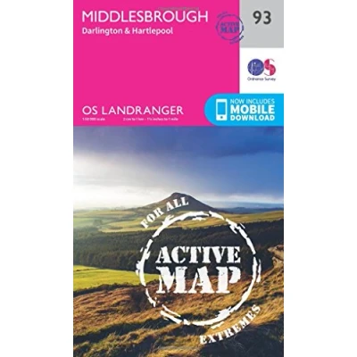 Image of Landranger Active 93 Middlesbrough, Darlington &amp; Hartlepool Map With Digital Version