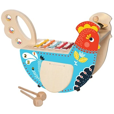 Image of Manhattan Toy Musical Chicken Wooden Instrument for Toddlers with Xylophone, Drumsticks, Cymbal and Maraca, (216570)
