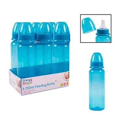 Image of Pack of 6 Baby Bottles Silicone Teat Blue 250ml Set BPA Free Re usable Plastic