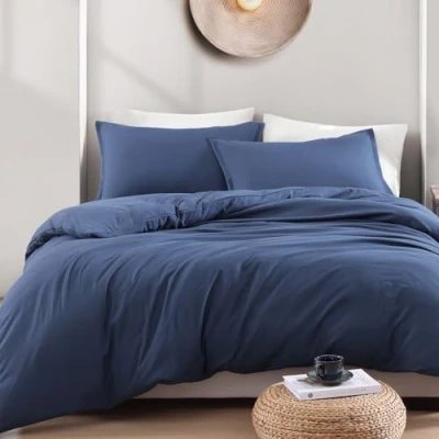 Image of LANE LINEN King Duvet Cover Set Navy Pre Washed Soft Microfibre Polyester with Pillow case Bedding Quilt