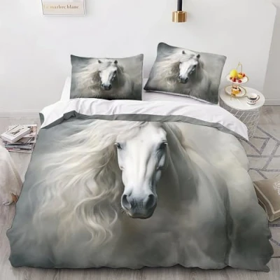 Image of OPSREY Prancing Horse Breathable Duvet Cover Set Hidden Zipper Quilt with Pillowcases Bedding Soft Microfiber Comforter for Various Sizes Beds Double（200x200cm）