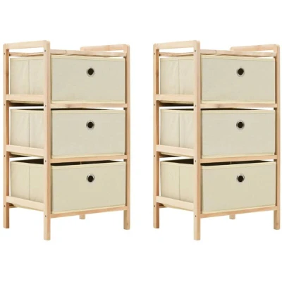 Image of vidaXL Storage Racks with 3 Fabric Baskets 2 pcs Beige Cedar Wood