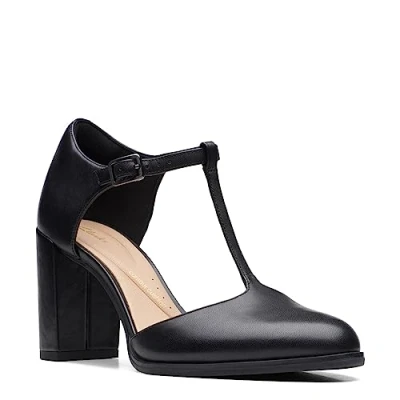 Image of Clarks Women&#039;s Freva85 Bar Pump, Black Leather, 8 UK