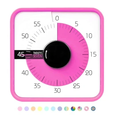Image of Countdown Timer 7.5 inch; 60 Minute 1 Hour Visual Classroom Teaching Tool Office Meeting, Mechanical Clock for Kids Exam Time Management Magnetic, Pink