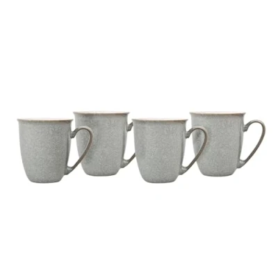 Image of Denby Elements Light Grey Coffee Mug Set of 4 330ml Stoneware Ceramic Tea For Home &amp; Office Dishwasher Safe, Microwave Safe Pale Grey, White Chip Resistant