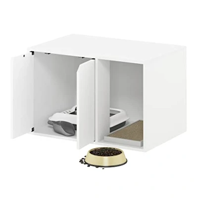 Image of Furinno Peli Small End Table with Litter Box Enclosure, Solid White
