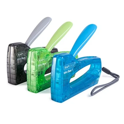 Image of Rapesco 0953 T8 Mini Set, Pack of 3 Tackers with 1800 13/6 mm Staples, Blue, Green and Black
