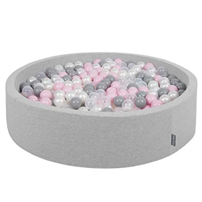 Image of KiddyMoon Soft Ball Pit Round 120X30cm/200 Balls ∅ 7Cm / 2.75In For Kids, Foam Pool Baby Playballs Children, Made In The EU, Light Grey:Pearl Grey Transparent Powder Pink