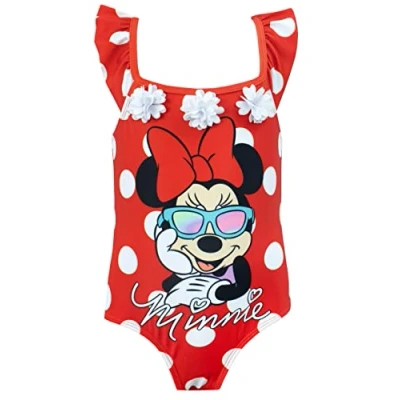 Image of Disney Girls Minnie Mouse Swimming Costume One Piece Swimsuit Red 3 to 4 Years