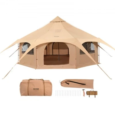 Image of VEVOR Canvas Tent, 4 Seasons 5 m/16.4 ft Bell Tent for Camping with Stove Jack, Breathable Yurt up to 8 People, Family Outdoor Hunting Party
