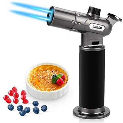 Image of Cadrim Kitchen Blow Torch 1300C Dual Flame Adjustable Refillable Butane Chef Tool Cooking Blowtorch Lighter Mini with Lock BBQ Baking Creme Brulee Crafts Soldering (Gas Not Included)