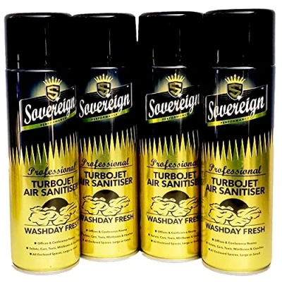 Image of 4 Pack Bundle Sovereign Turbojet Air Sanitiser Washday Fresh Car Home Spray Freshener