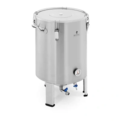 Image of Royal Catering RCBM 60CF Fermentation Vessel 60 L 0 40 C Stainless Steel Brewing Fermenter Beer (Drain Tap, Temperature Units C/F, Dual Drainage System)