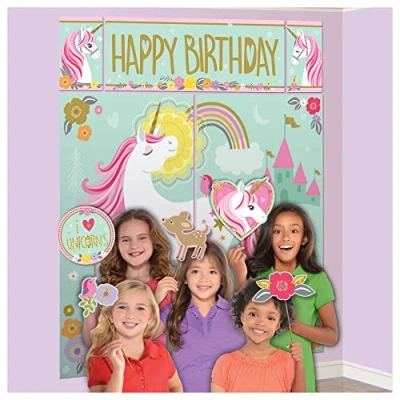 Image of Amscan 670735 Magical Unicorn Kids Birthday Party Wall Decoration &amp; Photo Props 17 Pieces