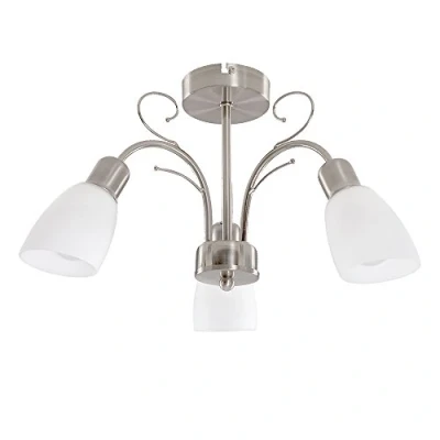 Image of MiniSun Modern 3 Way Silver Brushed Chrome Ceiling Light Fitting with White Frosted Glass Shades