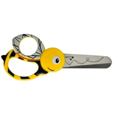 Image of Fiskars Children&#039;s Animal Scissors with Bee Motif, From 4 years, length: 13 cm, For right and left handers, Stainless steel blade/plastic handles, Yellow, 1003747
