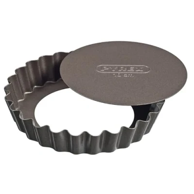 Image of Pyrex Asimetria 4 x tart/quiche baking trays with removable bottom, 14 10 cm, colour: black. cm Black