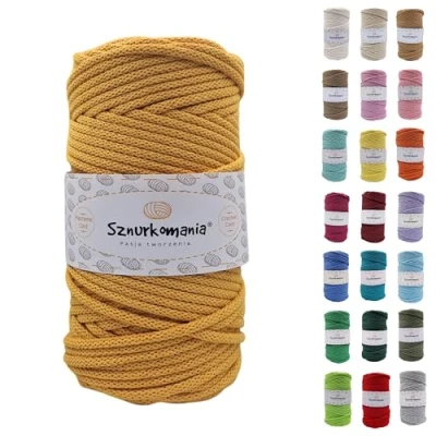 Image of Cotton Cord 5 mm 100 m, 46 Colours, Mustard Colour, Macrame Yarn, Braided with Core, Cord, Crochet Rope,