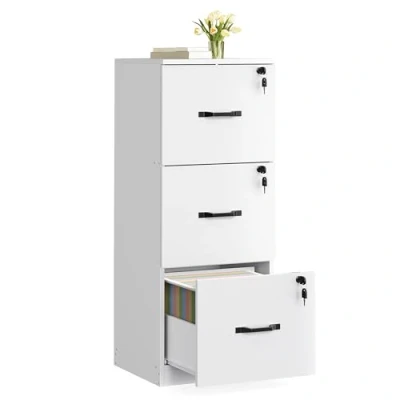 Image of VASAGLE File Cabinet with 3 Drawers, Filing for Home Office, Printer Stand, Lockable, Adjustable Hanging Rail, A4 Files, Cloud White OFC055W14