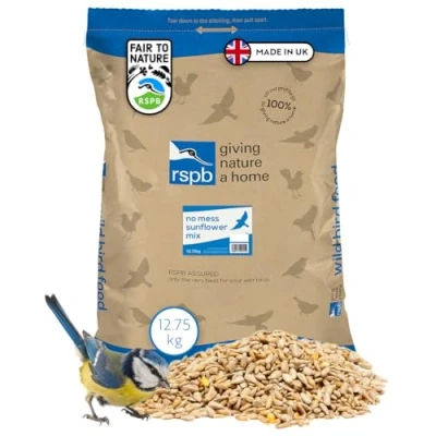 Image of RSPB No Mess Sunflower Hearts Bird Food, High Energy and Protein, Wild Food for Small Birds, Made in the UK, Suitable Year Round Feeding (12.75kg)
