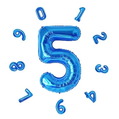 Image of 40&quot; Number Balloons,Helium 5 Balloons Birthday,Self Inflating Balloons,Foil Balloon for Birthday Party,New Year Decoration,Anniversary Decoration,Company Celebration (Blue #5)