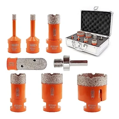 Image of BGTEC Diamond Core Drill Bits Set 8pcs(6/8/20/25/35/35/50mm Hole Saw Drill+20mm Finger Bit+Hex Shank Adapter) with M14 Thread for Porcelain Ceramic Tile Granite Marble Masonry Stone