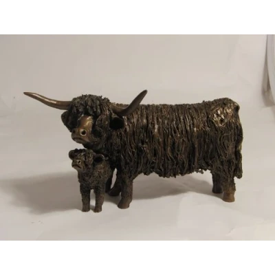 Image of Large &#039;Highland Cow and Calf standing&#039; Sculpture by Veronica Ballan