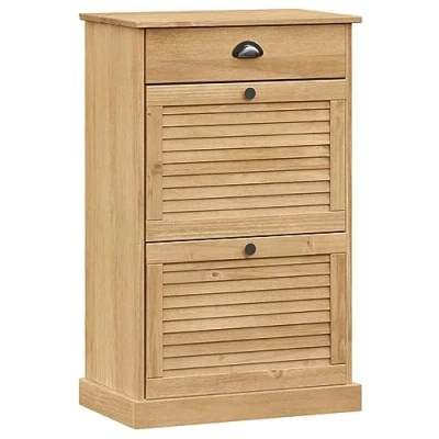 Image of vidaXL VIGO Shoe Cabinet Storage Rack Solid Pine Wood, Honey Wax Finish, Metal Accents, Shutter Doors, Easy Maintenance, 60x35x96cm