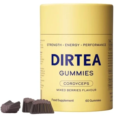 Image of DIRTEA 60 Cordyceps Mushroom Gummies 3,000mg / Serving Vegan, Natural &amp; Sugar Free Vitamin C, B3 B5 Energy Performance Supplement (30 Servings) Mixed Berries Flavour