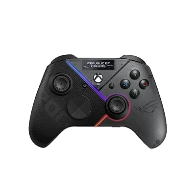 Image of ASUS ROG Raikiri Pro Wireless PC controller, OLED display, USB C/24GHz/BT on PC, C Xbox, 4 remappable rear buttons, step/linear triggers, adjustable joystick sensitivity, 35mm jack, ESS DAC