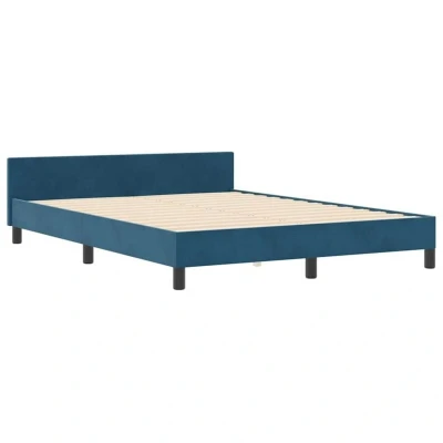 Image of vidaXL Bed Frame Dark Blue 140x190 cm Velvet