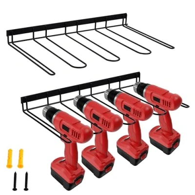 Image of BELLE VOUS 2 Pack of Power Tool Storage Racks Wall Mounted Organiser Racking for Garage Tool/Drill Holder Station Workshop Pegboard