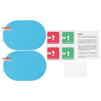 Image of Qiilu Rainproof Car Mirror Film, 2* PET Rearview Rain Protective Film Anti Fog Sticker 100x145mm Oval Blue