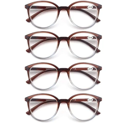 Image of 4 Pack Reading Glasses Fashion Printed for Men Women,Readers Round Frame Comfort Spring Hinges,Eyeglasses(4 Brown)