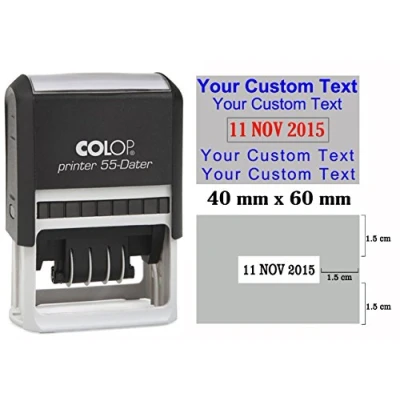 Image of Self Inking COLOP P 55 Dater Stamp Custom Text with Date Large Rubber Office Stationary Blue Red