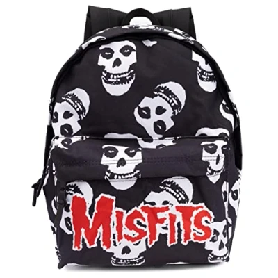 Image of Misfits Backpack For Adults &amp; Teens Music Skull Logo Festival School Rucksack 16 Black Red Bag With Adjustable Straps One Size