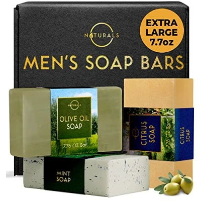 Image of O Naturals Bar Soap for Men (Pack of 3) Natural and Organic Men&#039;s Bars Exfoliating to the Body Citrus, Olive &amp; Mint