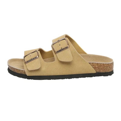 Image of EVERAU WOMEN Mallard Leather Twin Buckle Sandals, Camel Suede, UK 4/UK MEN 4