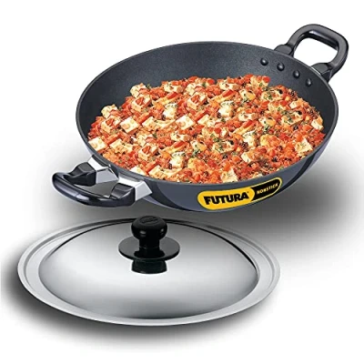 Image of Futura Non Stick Deep Fry Pan(Kadhai) 2 1/2 Litre with Steel Lid and Round Bottom