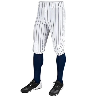 Image of Champro Men&#039; Triple Crown Knicker Style Baseball Pants with Knit in Pinstripes and Reinforced Sliding Areas White,Black,Large